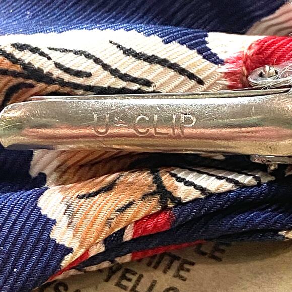 Vintage Clip On Bowtie 5.5x2.5 New York Blue Red Brown Classic Mid Century - Picture 4 of 6